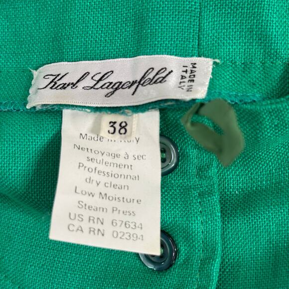 Karl Lagerfeld Vintage Emerald Green Linen Pleated High Waist Pants Size 38 - Picture 9 of 10